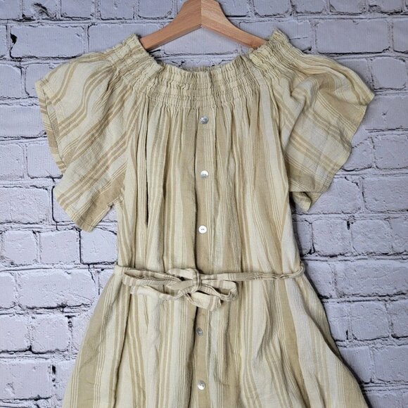 Faithfull The Brand 100% Cotton Sunshine Yellow White Stripe Off Shoulder Size 2 - Picture 2 of 11